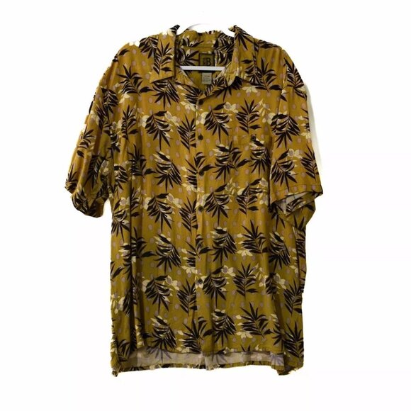 Bruno Banani Mens Caramel Black Button Up Shirt Floral Dot Short Sleeve 2XL - Picture 1 of 9